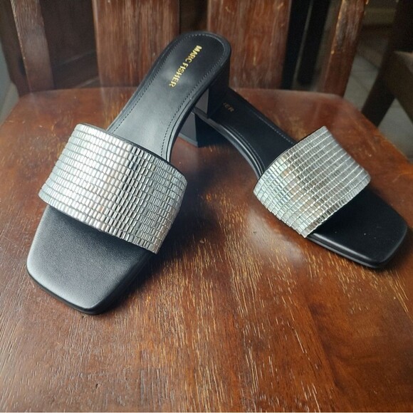 Marc Fisher Black and Silver Rhinstone Slide Heels Size 9.5 - Picture 2 of 7